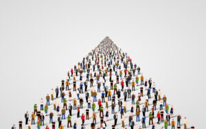 Template with a crowd of business people standing in a line. 